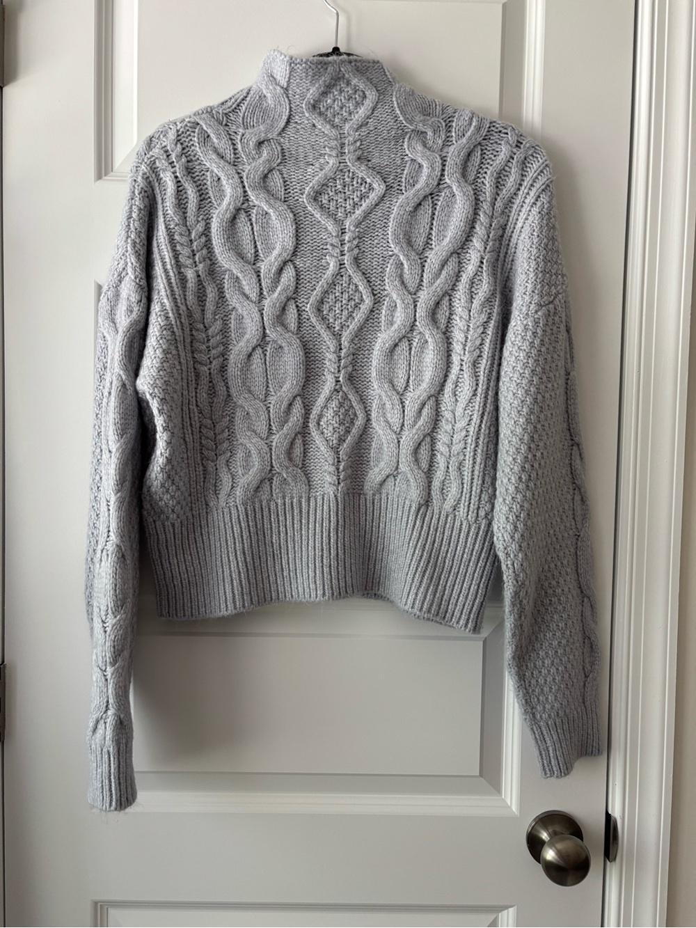 525 America Light Gray/ Baby Blue Cable Knit Mock Neck Sweater Size L - Picture 6 of 7